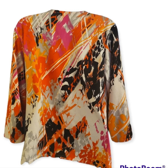 Peck & Peck Stretchy Knit Abstract Print 3/4 Sleeve V-Neck Top Size XL. - Picture 3 of 4